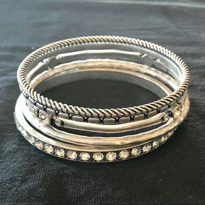 5 silver stackable bracelets